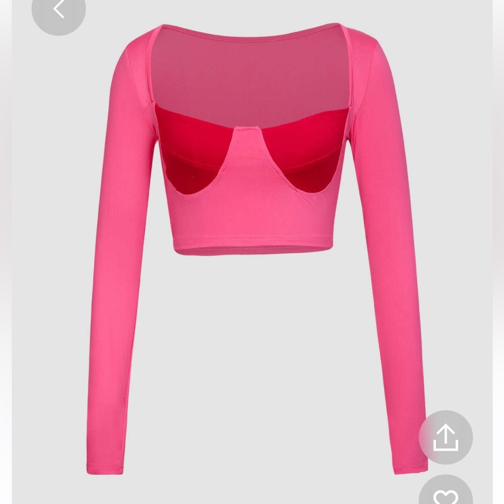 Micas - Square Neck Patchy Long Sleeve Pink Two Tone Top